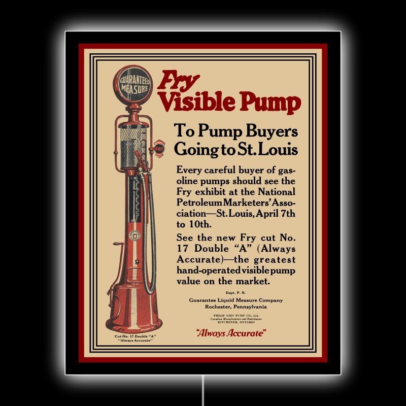 1924 Fry Visible Gas Pumps No. 17 Double A New LED Hanging Lighted Sign: 18x23\ 1924 Fry Visible Gas Pumps No. 17 Double A New LED Hanging Lighted Sign: 18x23\