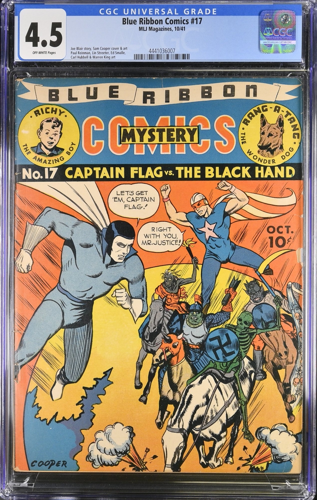 Blue Ribbon Comics #17 CGC VG+ 4.5 Off White Captain Flag Mr. Justice