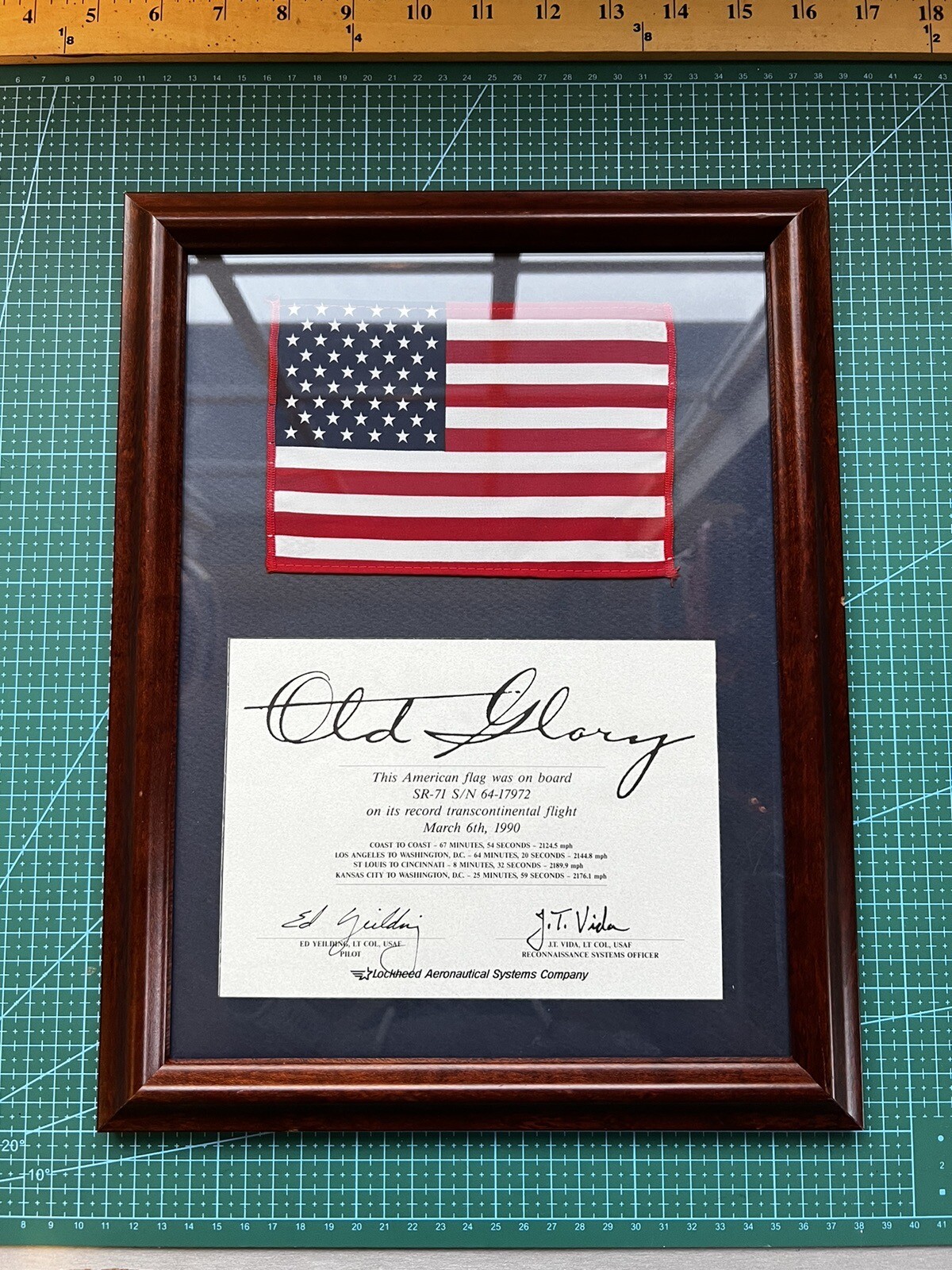 Record Setting Last Flight Lockheed SR-71 Blackbird Jet Flag Signed 3/6/1990