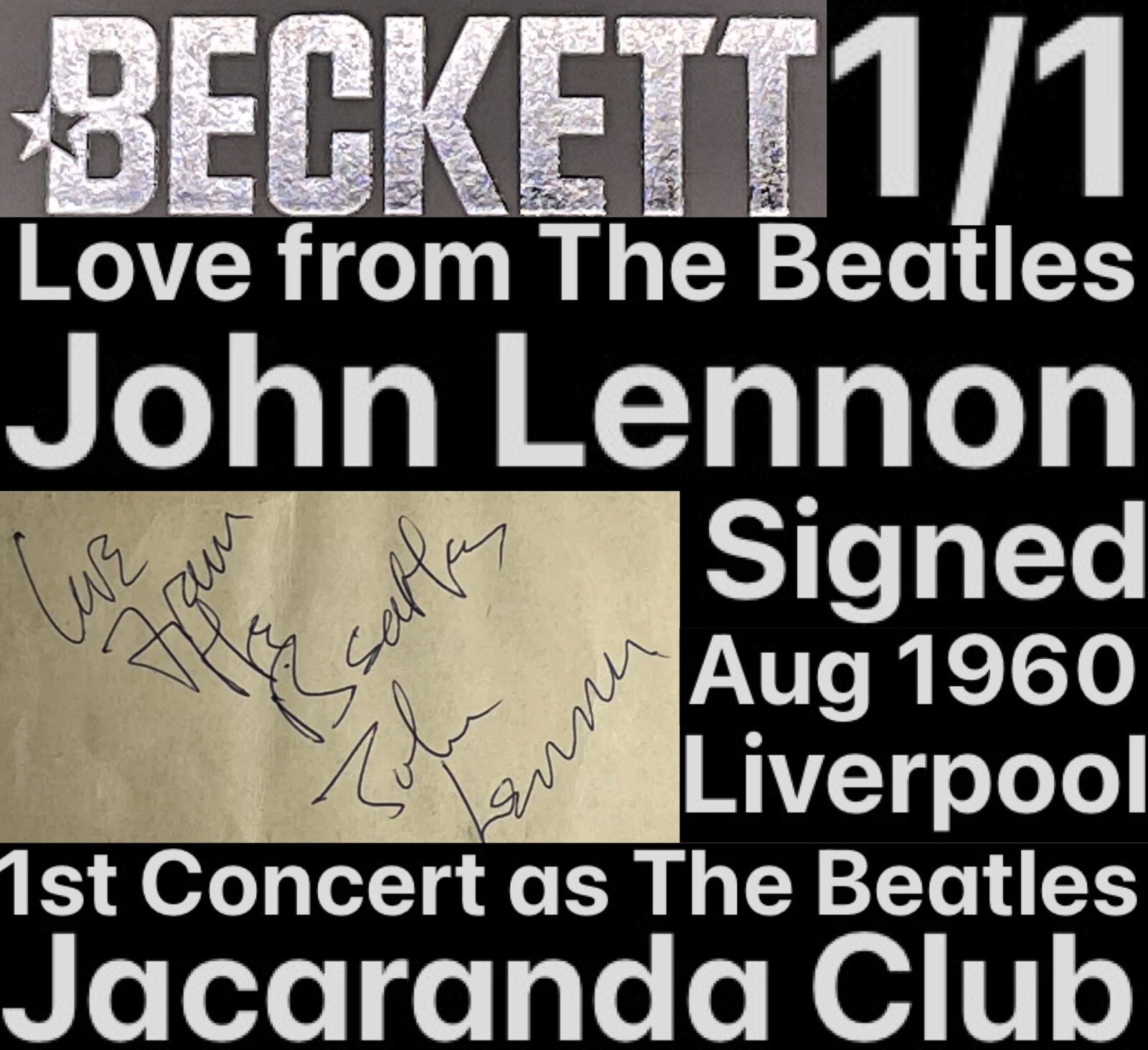 Love From The Beatles John Lennon Autograph 1st Concert Aug 1960 Jacaranda BAS Love From The Beatles John Lennon Autograph 1st Concert Aug 1960 Jacaranda BAS