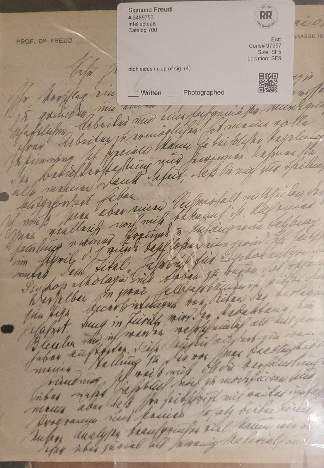 PSA/DNA Freud 1908 historical letter signed, Founding Journal of Psychoanalysis PSA/DNA Freud 1908 historical letter signed, Founding Journal of Psychoanalysis