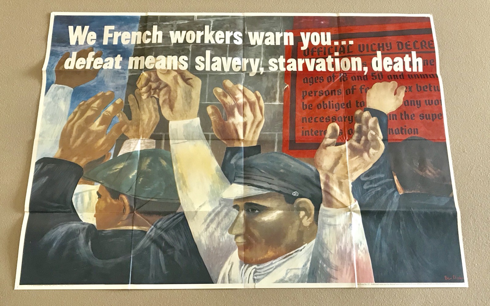 RARE ORIGINAL WWII 1942 OWI POSTER WE FRENCH WORKERS WARN YOU GOVT PRINT WAR RARE ORIGINAL WWII 1942 OWI POSTER WE FRENCH WORKERS WARN YOU GOVT PRINT WAR