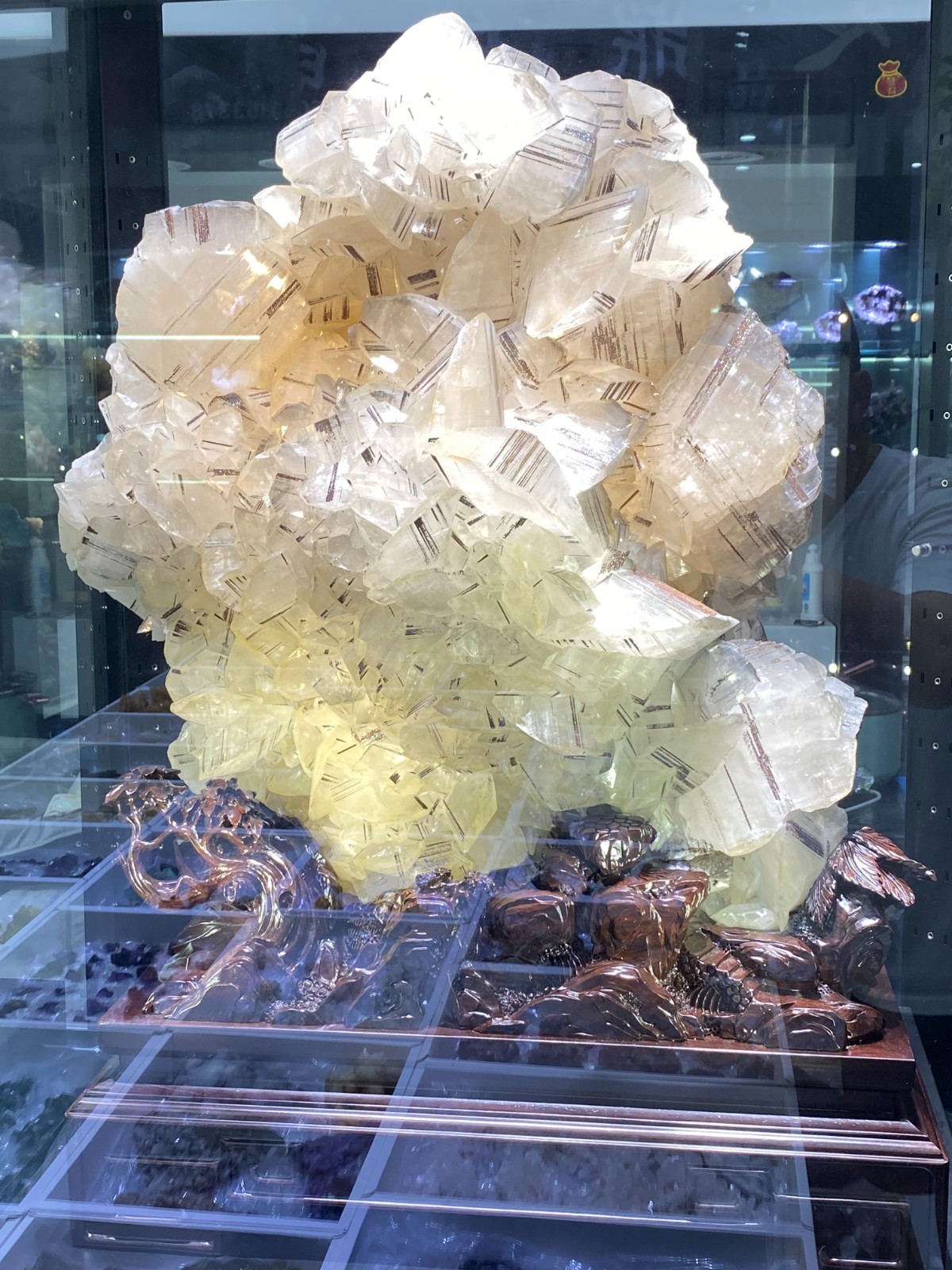 Huge 198LB Rare Natural Calcite Quartz Crystal Raw stone Specimen Decor+stand