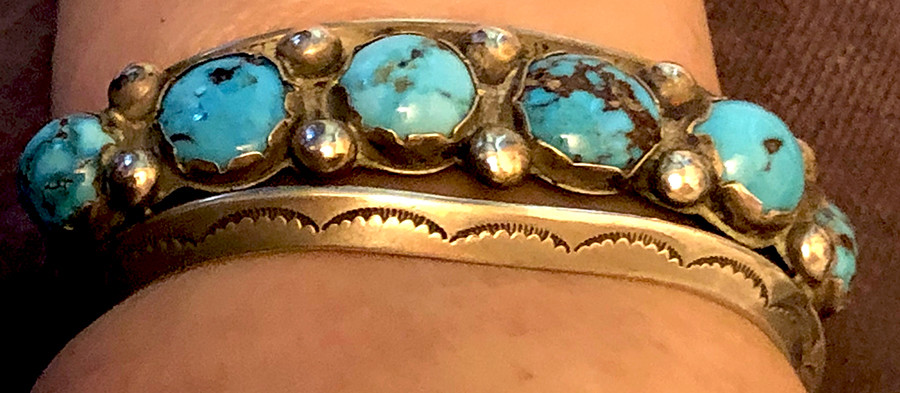 Navajo Astonishing Stamped Heavy Silver Top Quality Persian Turquoise Bracelet Y Navajo Astonishing Stamped Heavy Silver Top Quality Persian Turquoise Bracelet Y