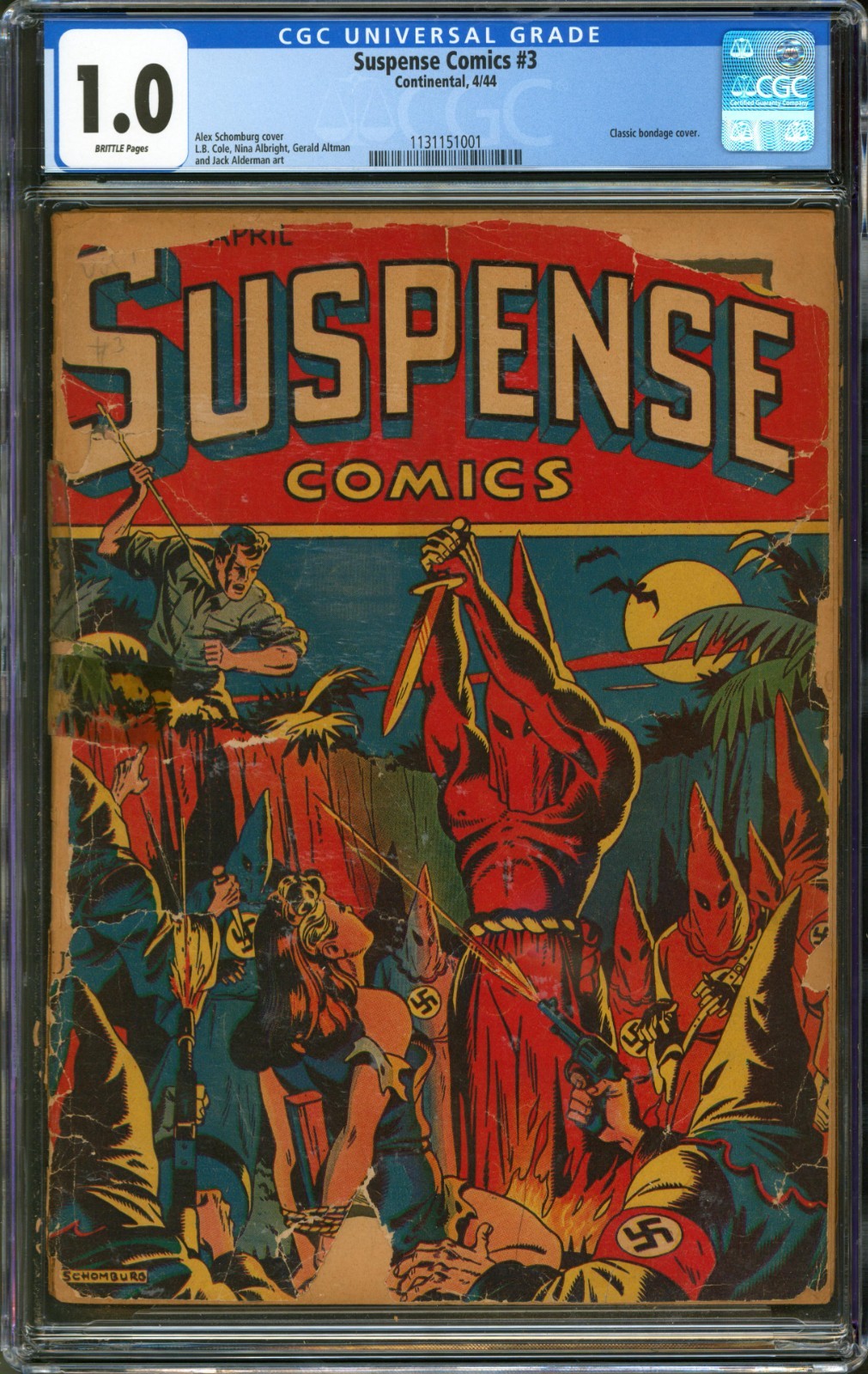 Suspense Comics #3 CGC 1.0 Continental 1944 Classic Alex Schomburg Bondage Cover Suspense Comics #3 CGC 1.0 Continental 1944 Classic Alex Schomburg Bondage Cover