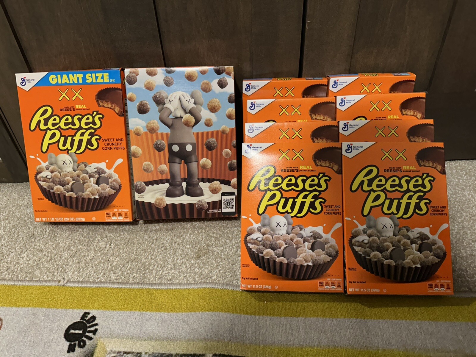 Reeses Puffs X KAWS Cereal Limited Edition 10 Box Lot  2 Family Size 8 Original