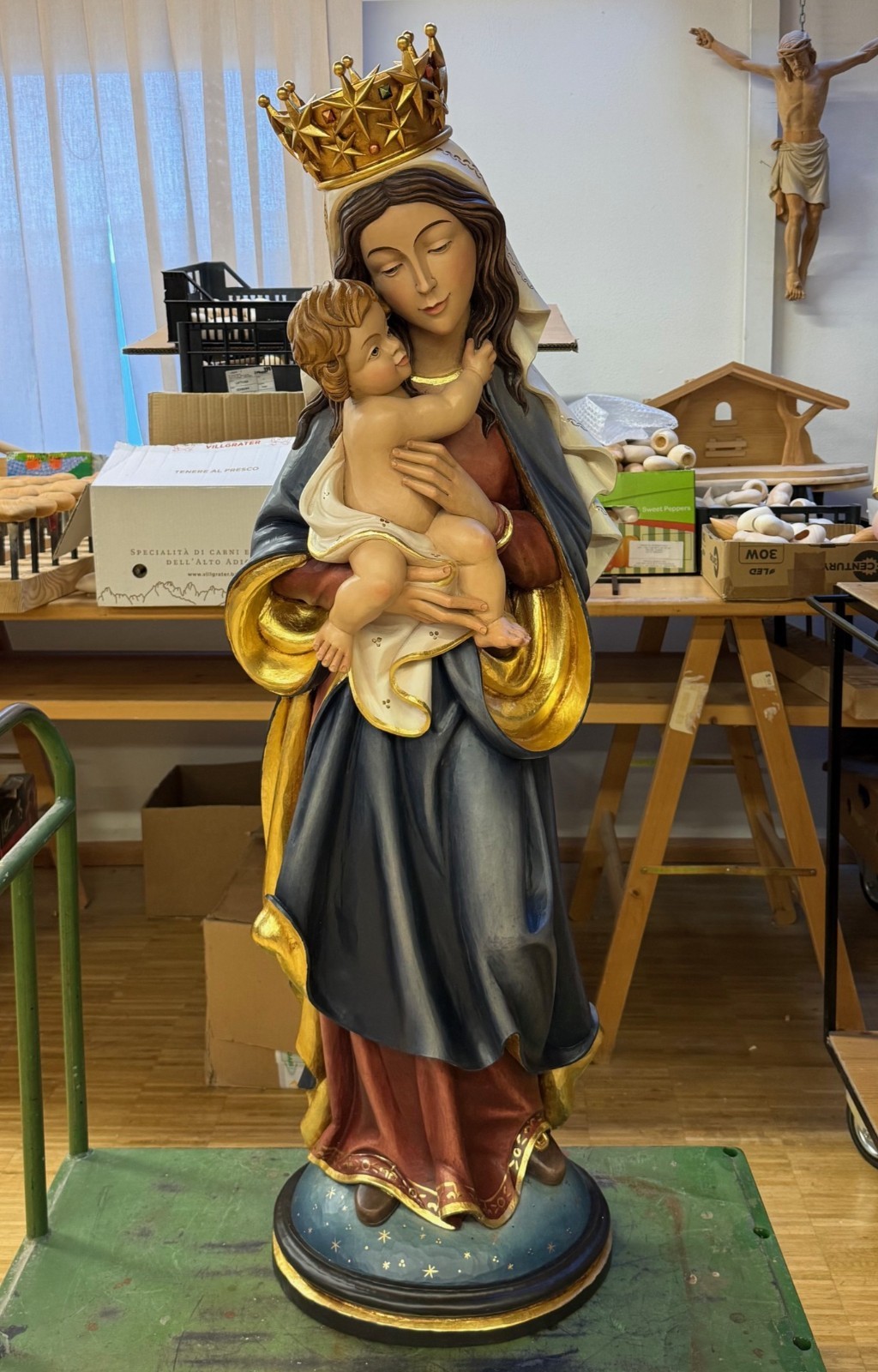 Madonna of Peace - Mary with Infant Jesus Carved Wood Religious Statue 47 Madonna of Peace - Mary with Infant Jesus Carved Wood Religious Statue 47