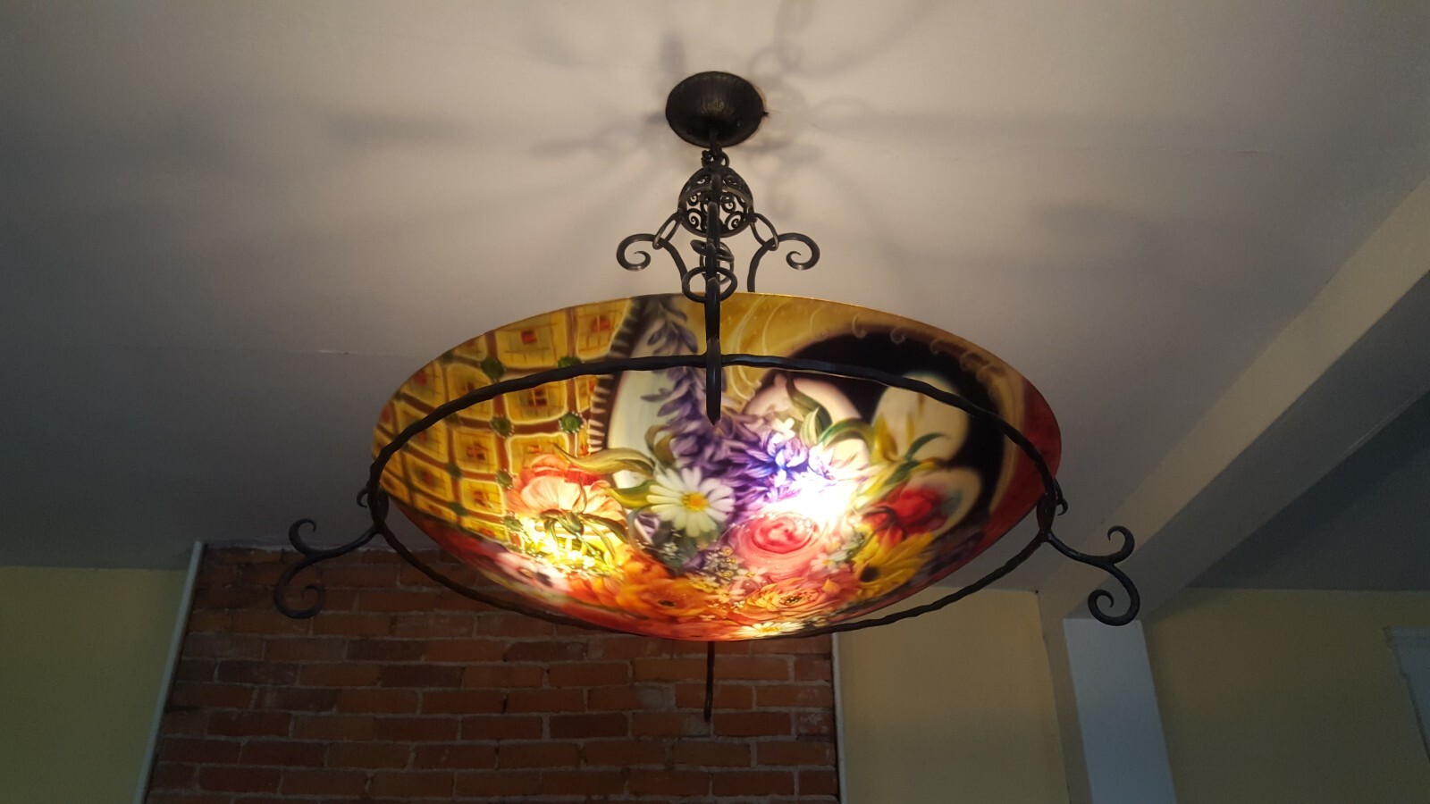 Ulla Darni Original Reverse Hand Painted Glass Chandelier- 30” - Floral 