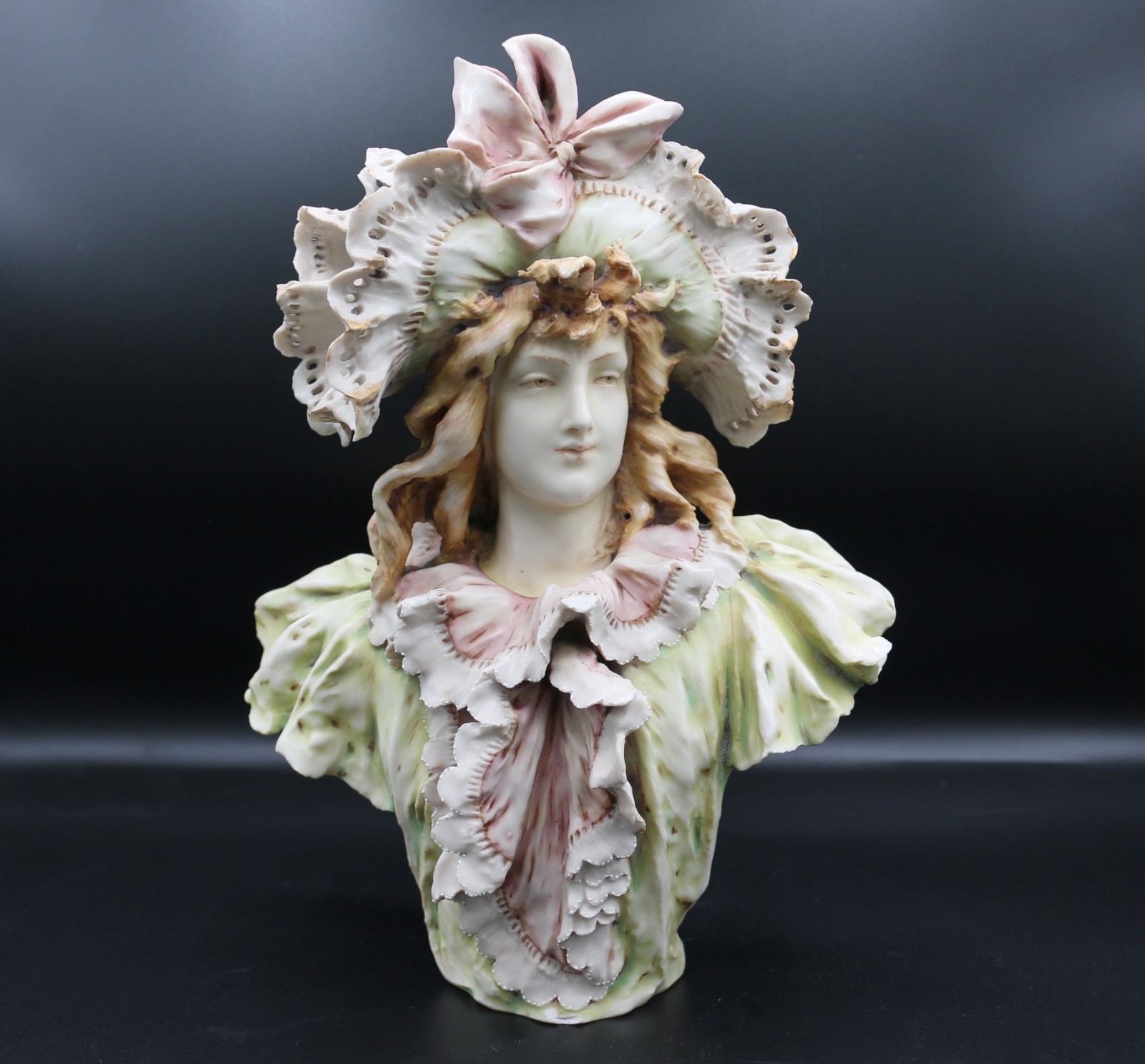 Austrian Turn Teplitz Bohemian Porcelain RSTK Art Nouveau Bust of a Woman 11.25