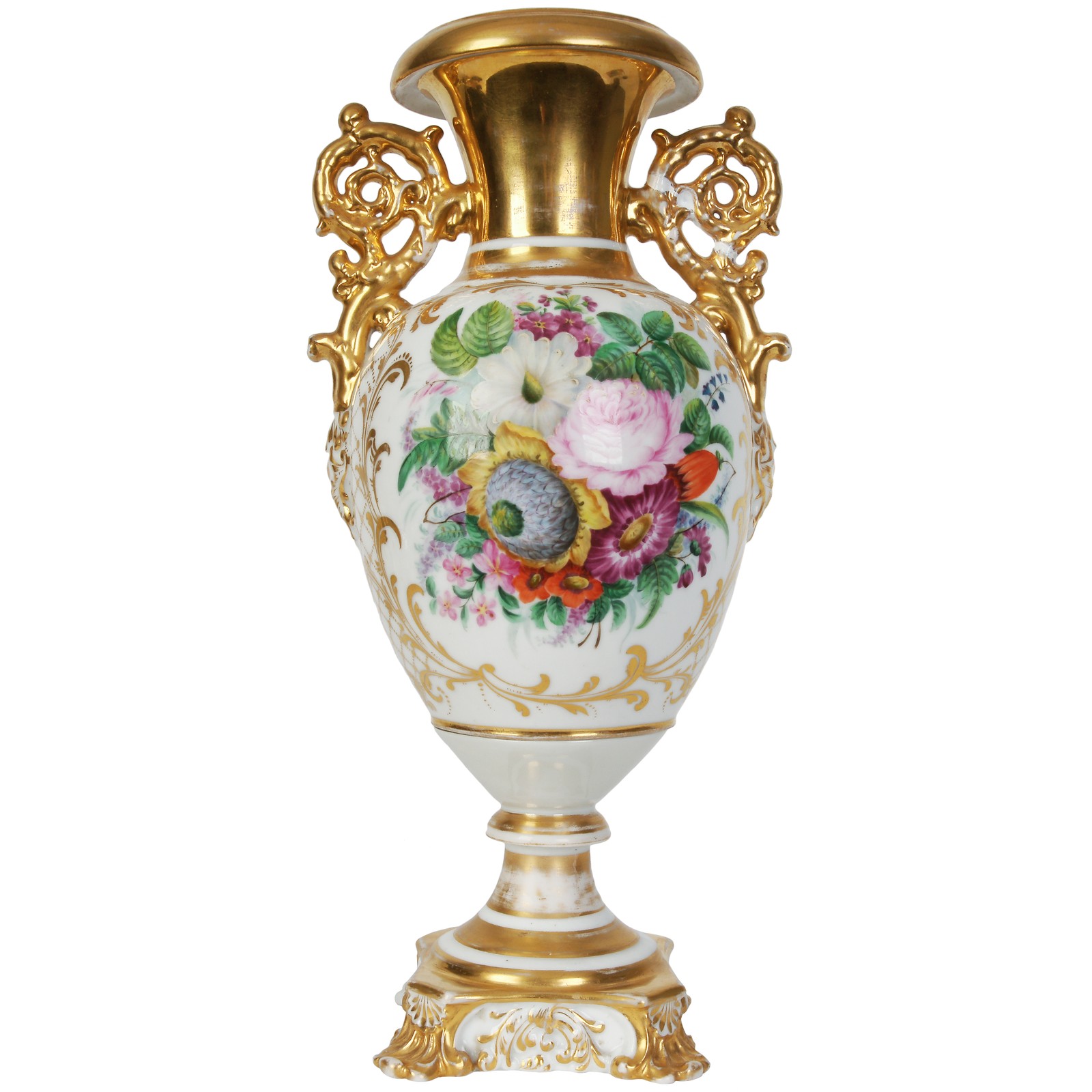 Porcelain decorative vase with flowers, Kornilov Brothers, Russian Empire, 1800s