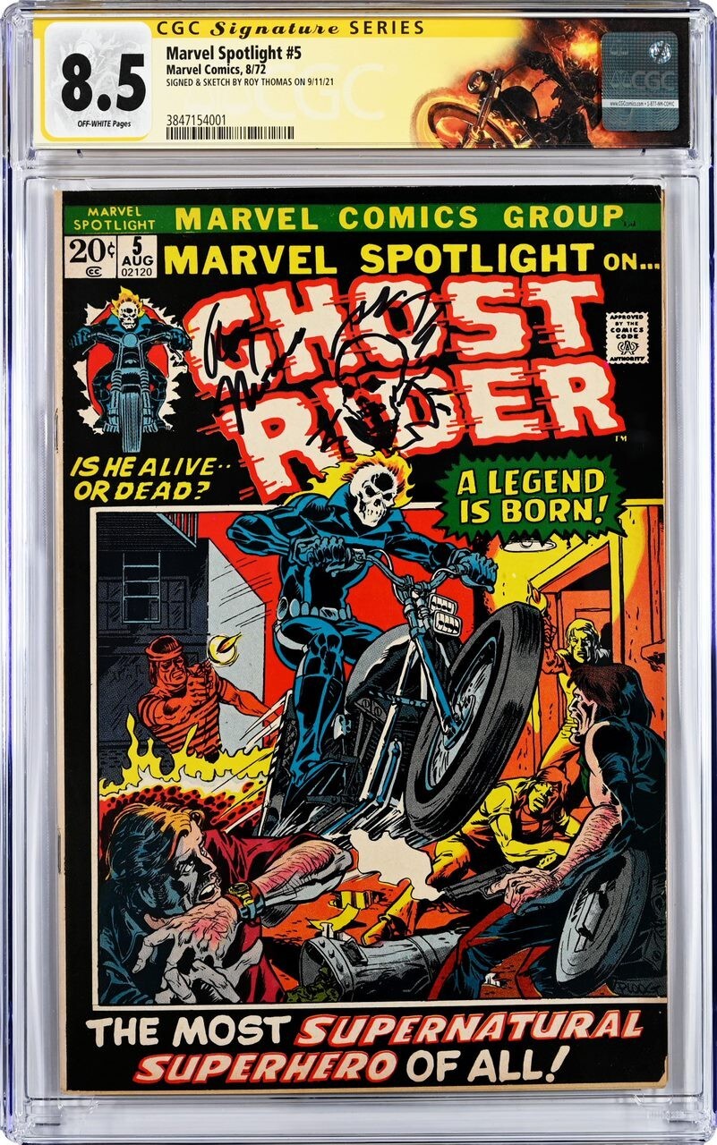 Marvel Spotlight #5 CGC 8.5 1st app of Ghost Rider Signed & Sketch Roy Thomas 💸