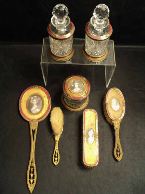 RARE 19th C. BACCARAT FRENCH GILT & ENAMELED 7- PC DRESSER SET, VINCENT VAN GOGH RARE 19th C. BACCARAT FRENCH GILT & ENAMELED 7- PC DRESSER SET, VINCENT VAN GOGH