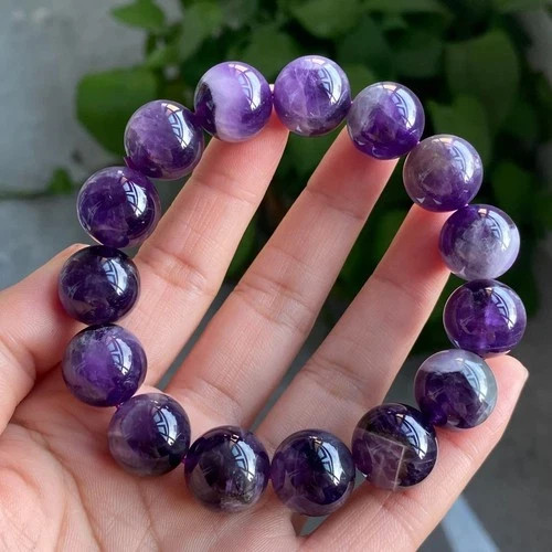 14.6mm Natural Rare Purple Amethyst Crystal Round Beads Bracelet 1952