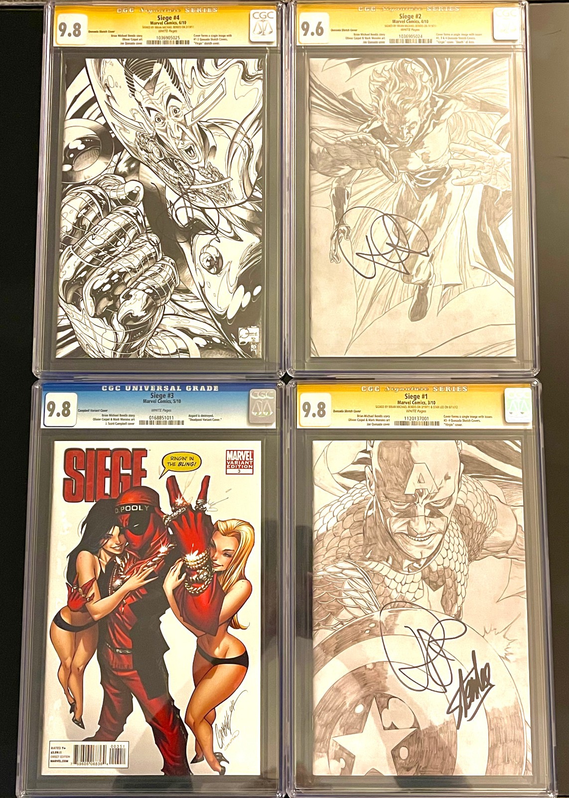 SIEGE #1 - #4 ALL RAREST OF VARIANTS INCL. #3 CAMPBELL DEADPOOL & #1 SS STAN LEE