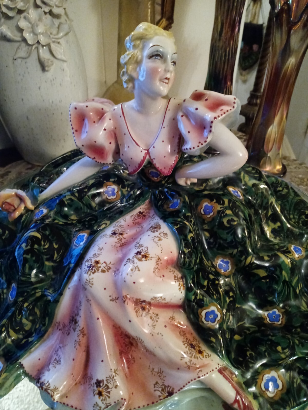 RARE VERY LARGE Vintage  Capodimonte - ART DECO  Woman   Sculpture STUNNING