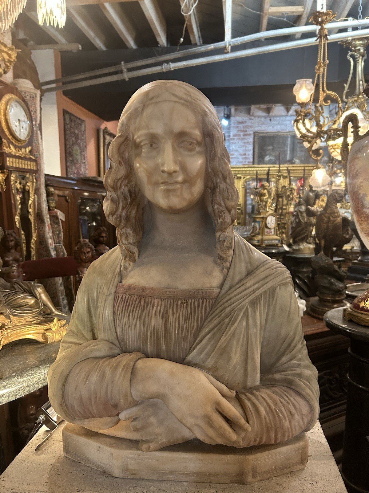 Incredible carved marble Bust Mona Lisa, Museum Quality Life Size France 1880 Incredible carved marble Bust Mona Lisa, Museum Quality Life Size France 1880