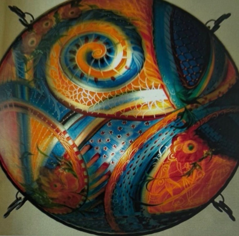 Ulla Darni Original Reverse Hand-Painted Glass Chandelier Artwork (34”) Ulla Darni Original Reverse Hand-Painted Glass Chandelier Artwork (34”)