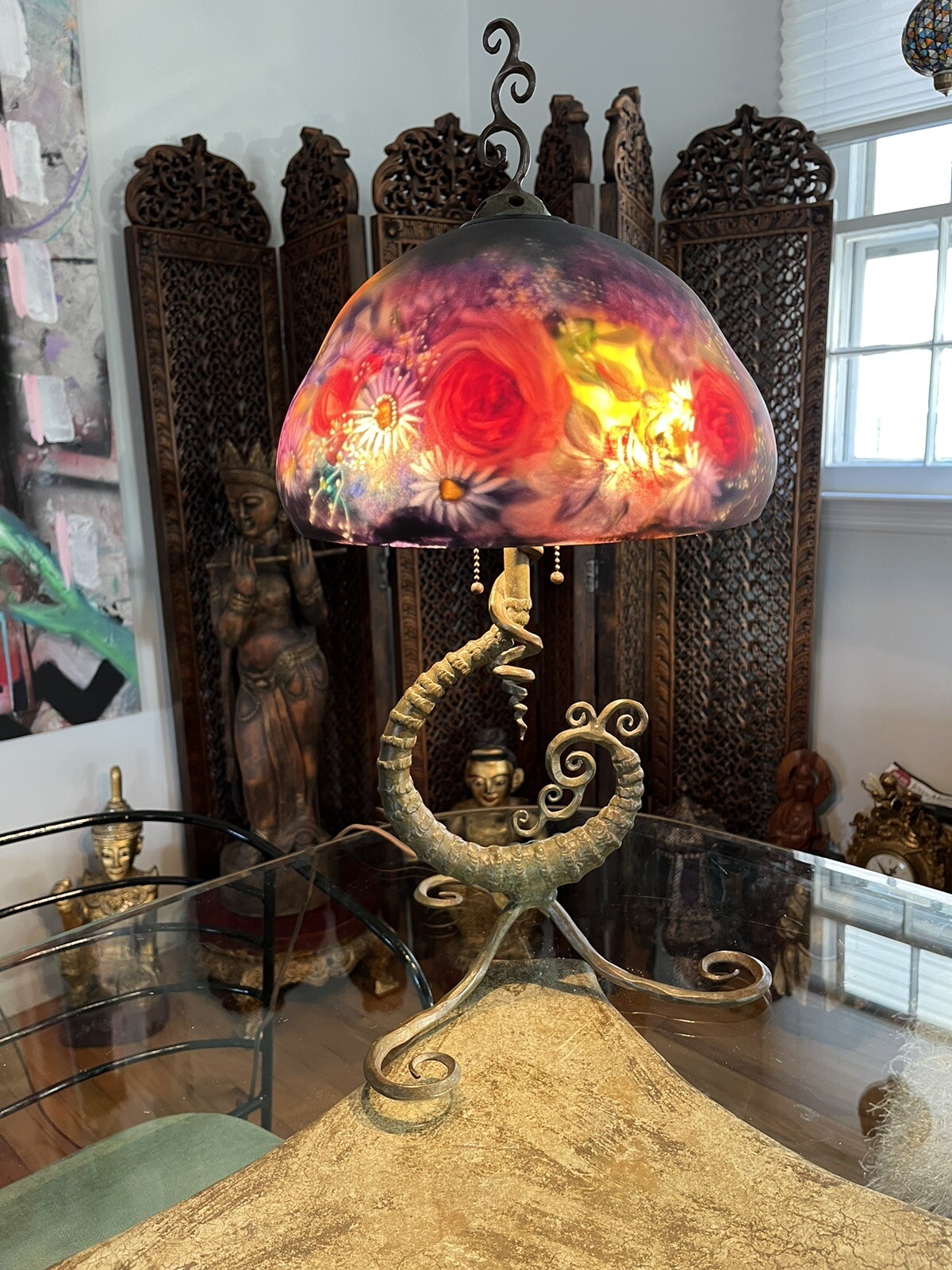 ULLA DARNI RARE REVERSE PAINTED SIGNED AUTHENTIC ORIGINAL TABLE LAMP