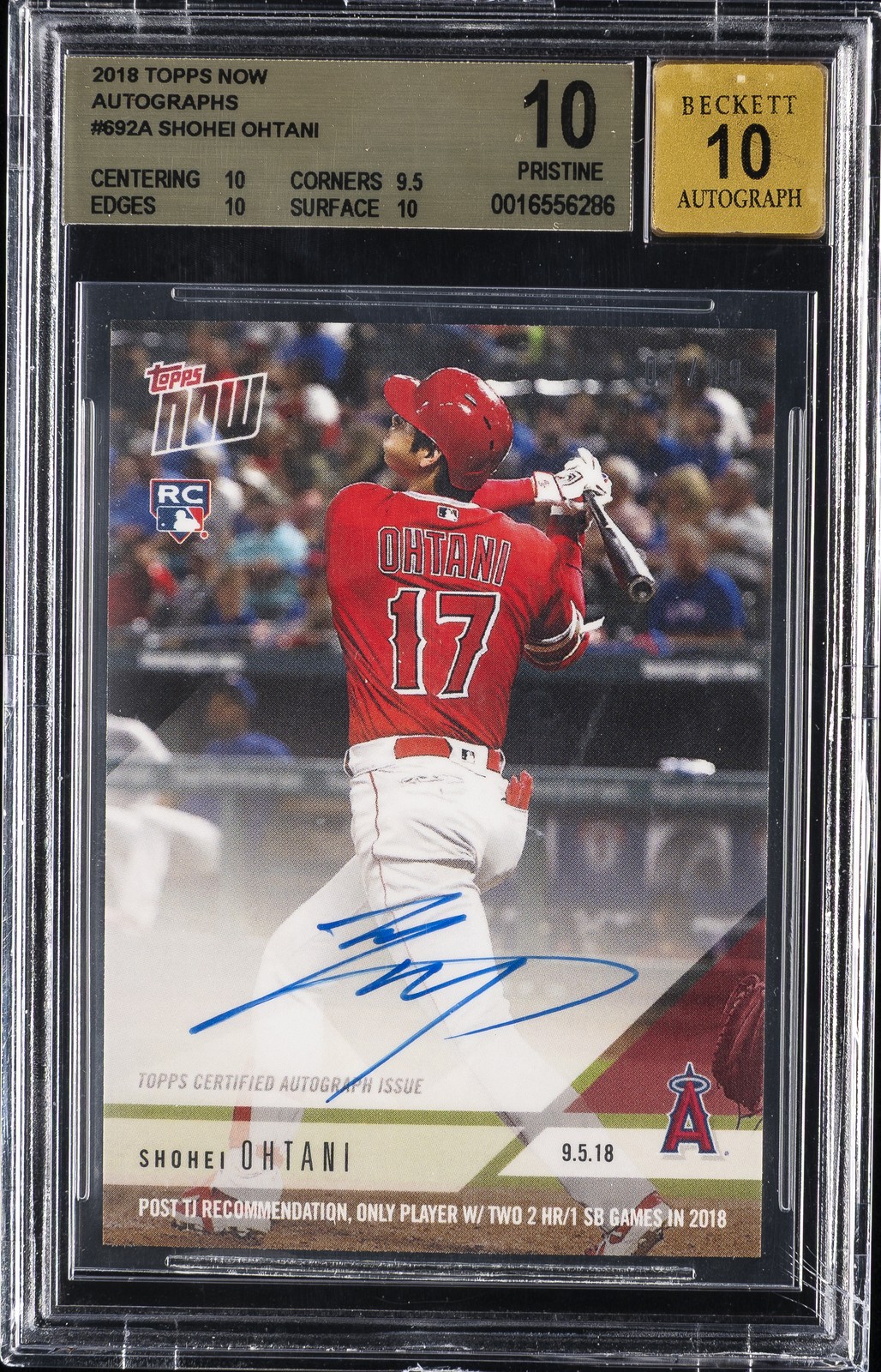 2018 TOPPS NOW AUTOS #692A SHOHEI OHTANI BGS 10