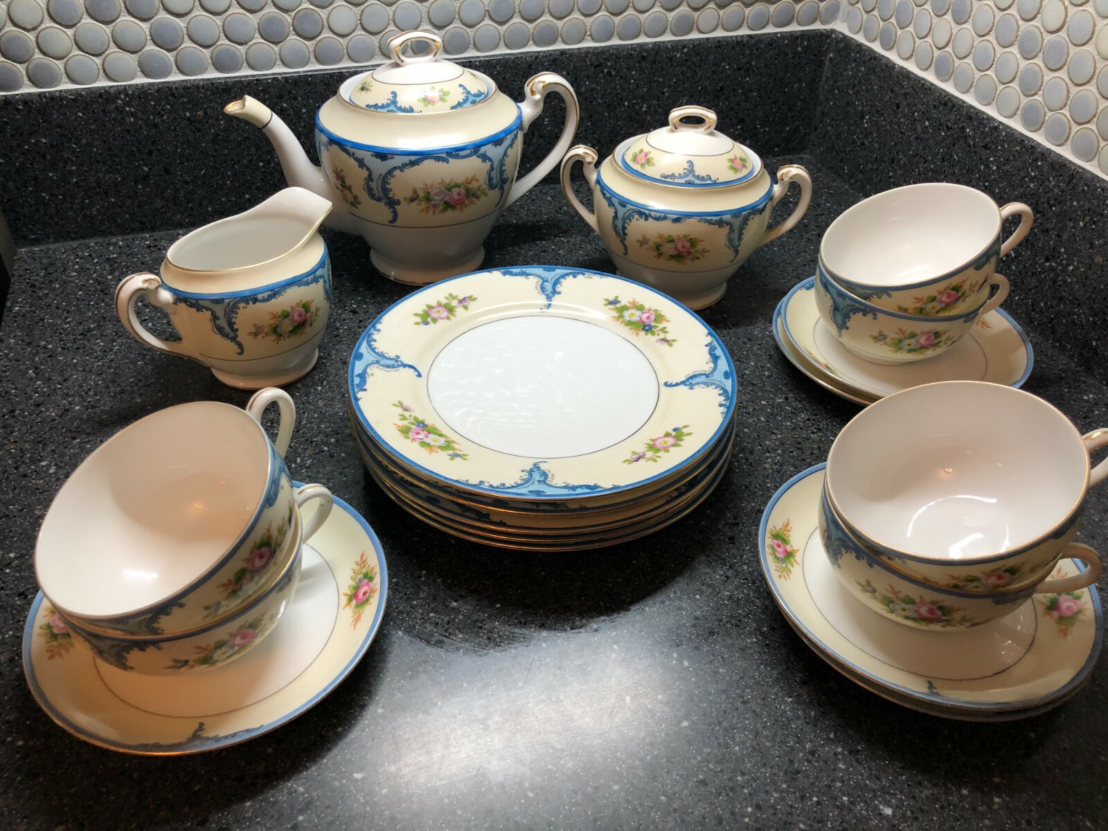 Noritake Antique Tea Set #1518 RARE blue roses c.1918