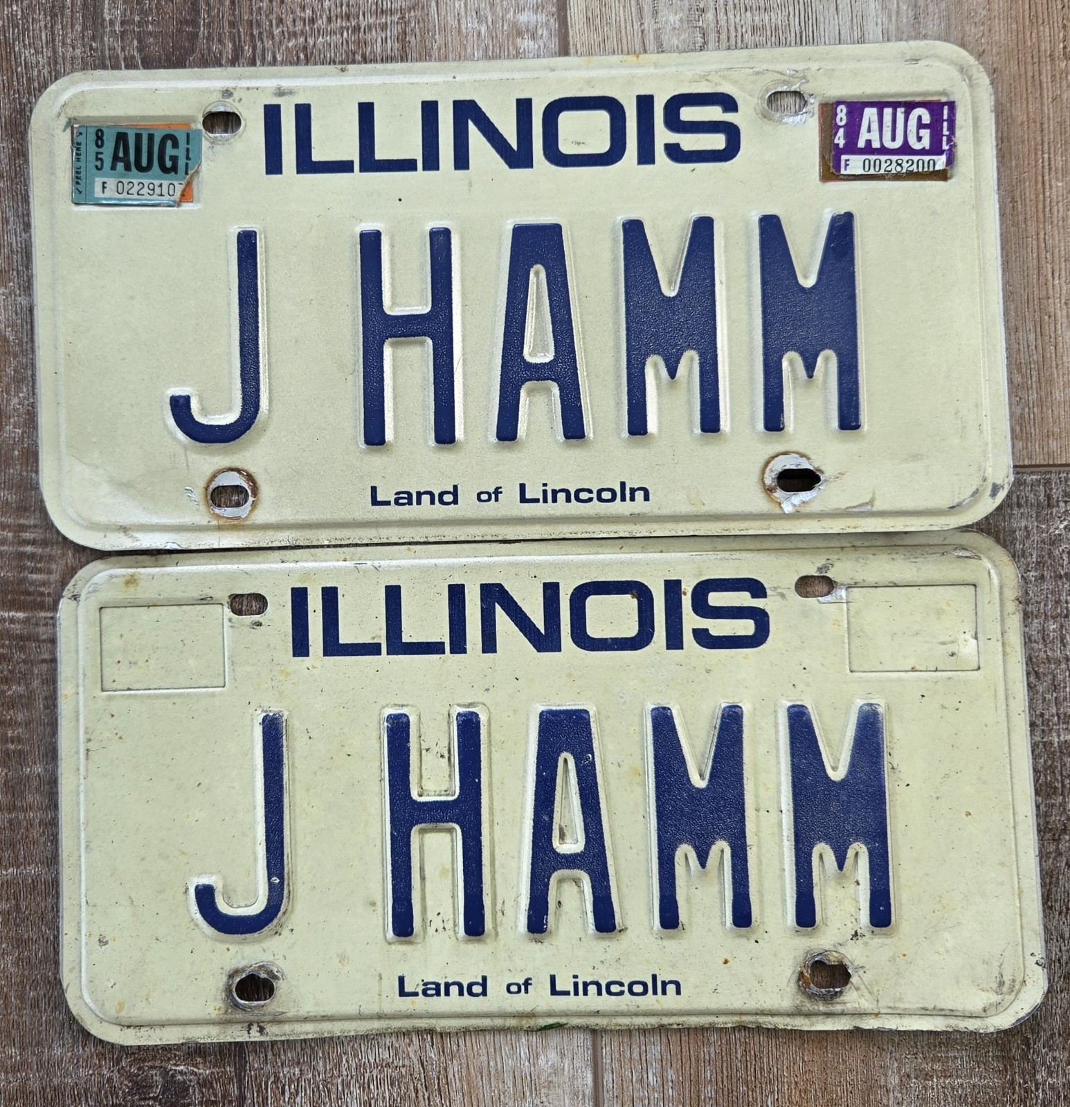 🔥 ILLINOIS License Plate Pair Set 1984 1985 VANITY J HAMM Beer Hamm's 