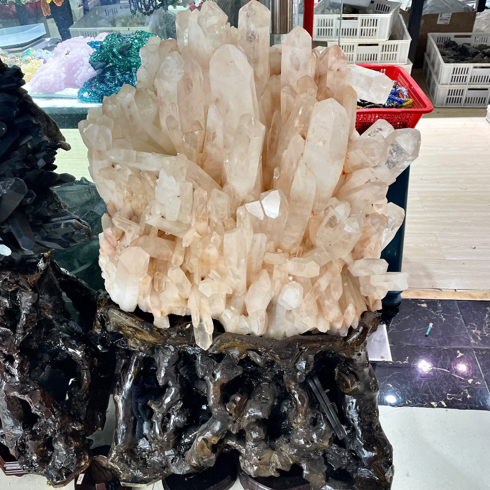 170LB TOP Natural clear cluster Quartz Crystal mineral specimen+stand