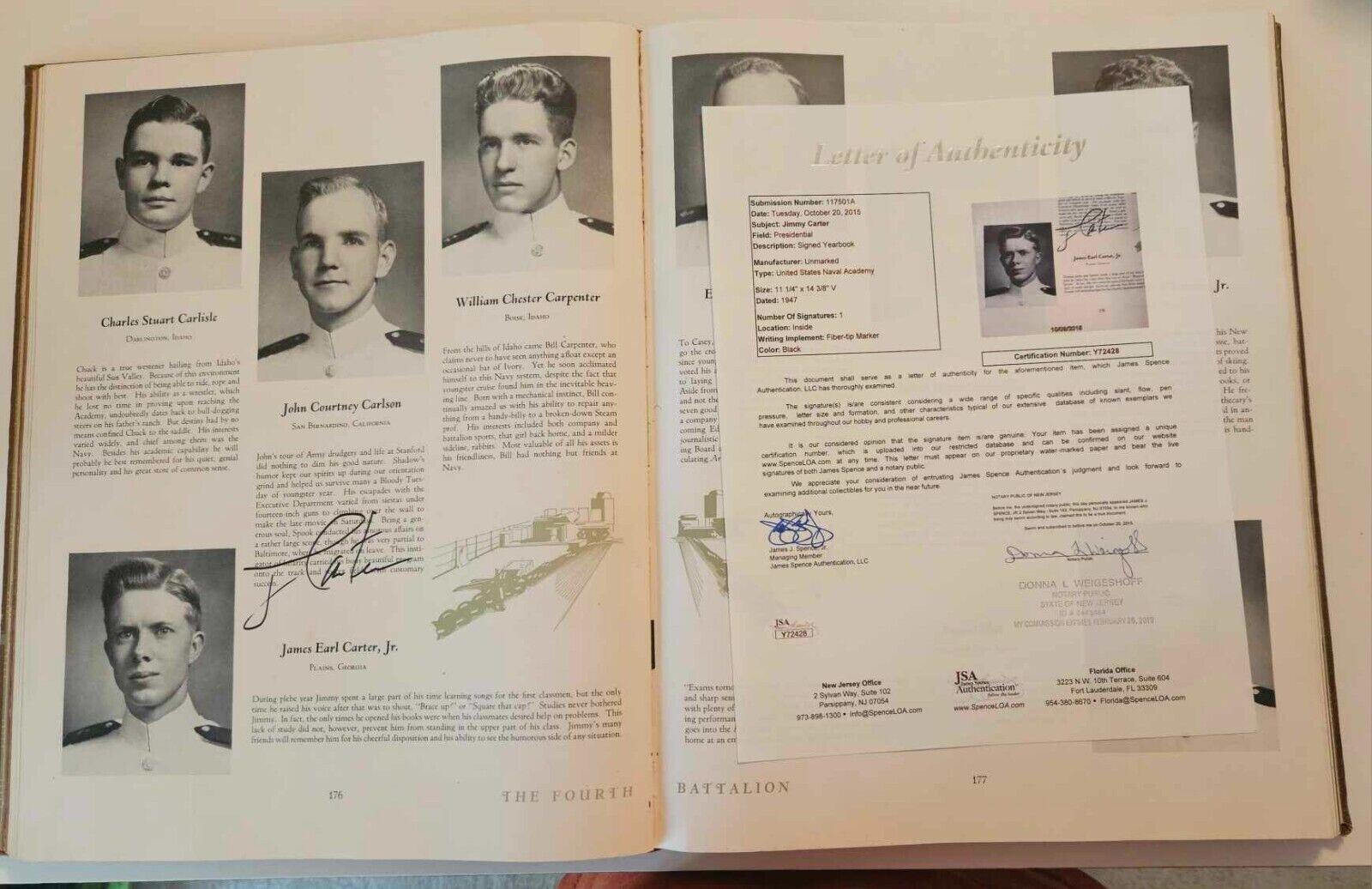 PRESIDENT JIMMY CARTER SIGNED BOOK NAVAL ACADEMY 1947 LUCKY BAG YEARBOOK JSA LOA PRESIDENT JIMMY CARTER SIGNED BOOK NAVAL ACADEMY 1947 LUCKY BAG YEARBOOK JSA LOA