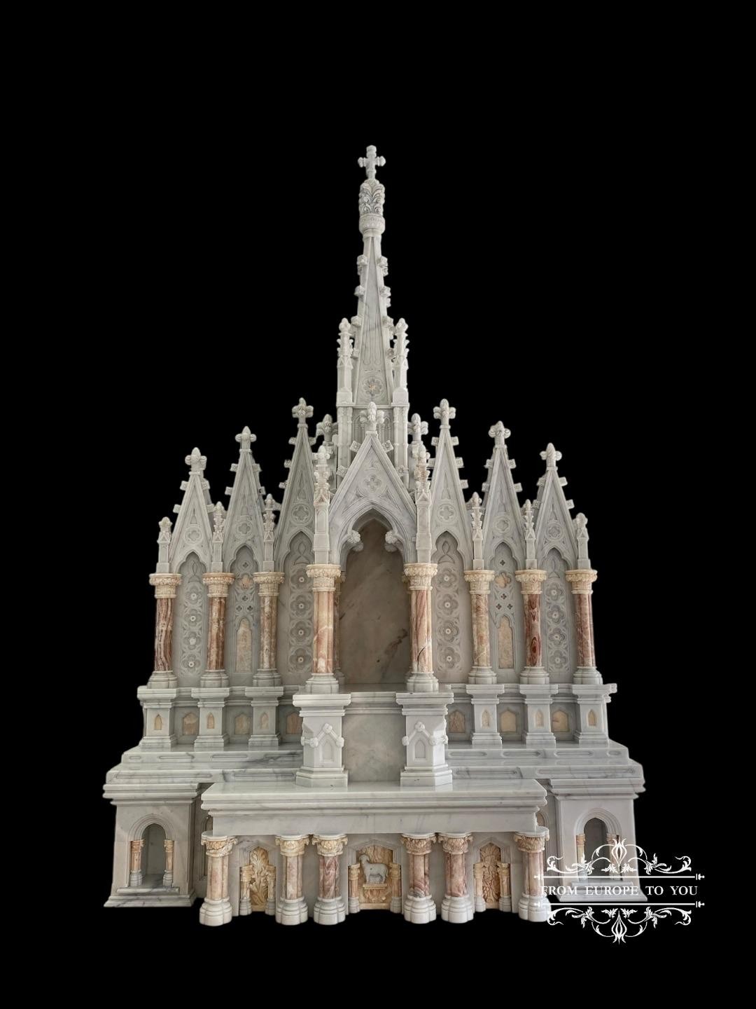 BEAUTIFUL CARVED MARBLE CUSTOM GOTHIC CHURCH ALTAR - JX1001
