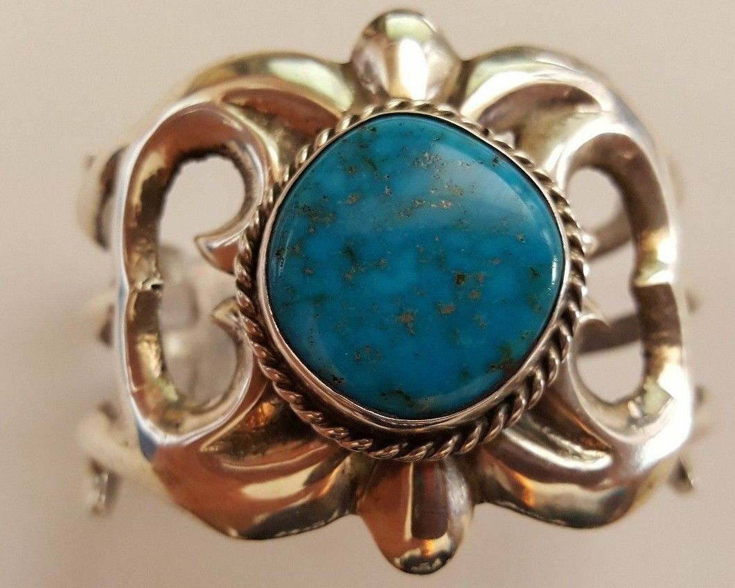 Navajo sand cast sterling silver bracelet unsigned Morenci Turquoise Vintage Navajo sand cast sterling silver bracelet unsigned Morenci Turquoise Vintage