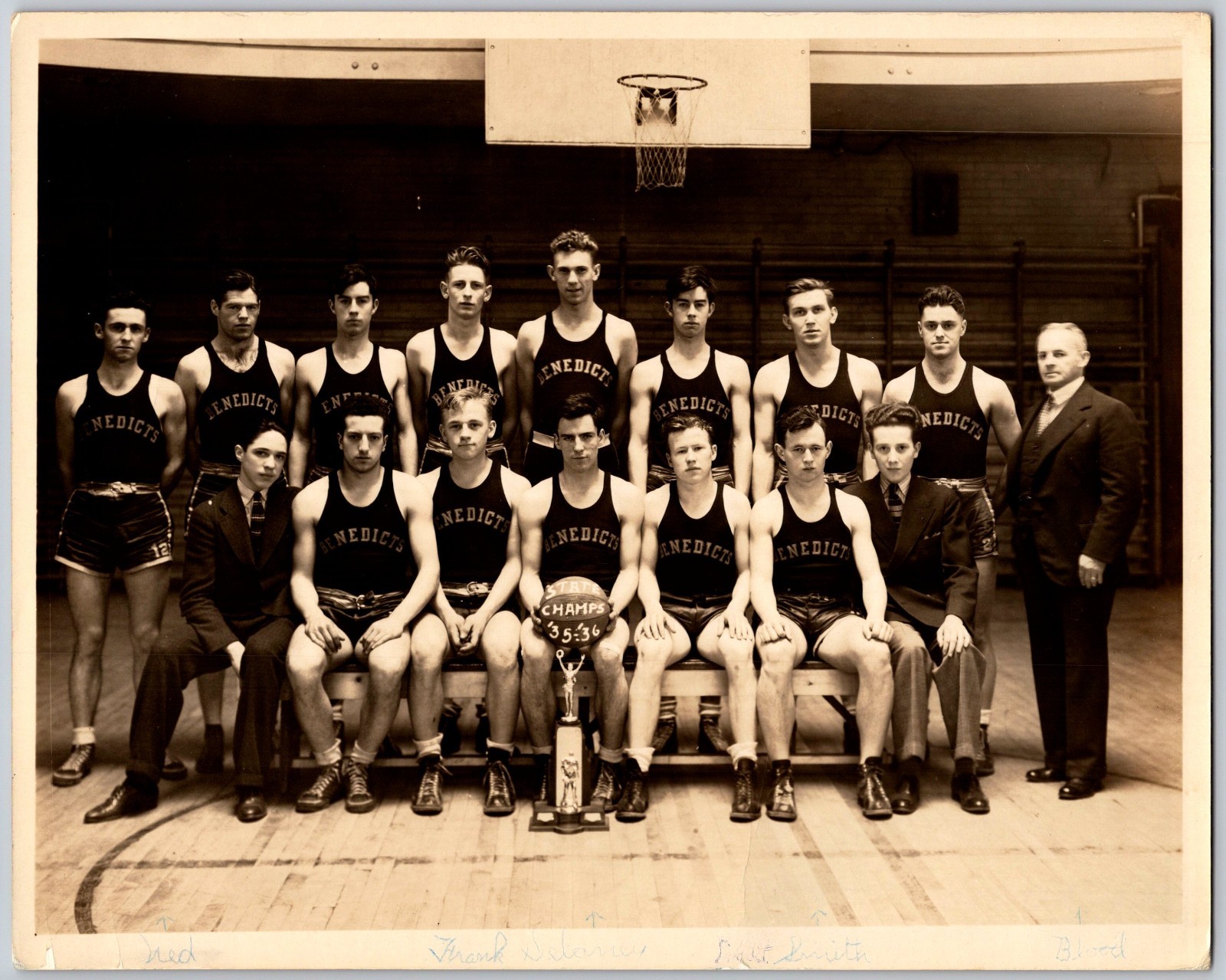 1935-36 St. Benedicts/Gray Bees H.O.F  Coach Prof Blood Vintage Photo