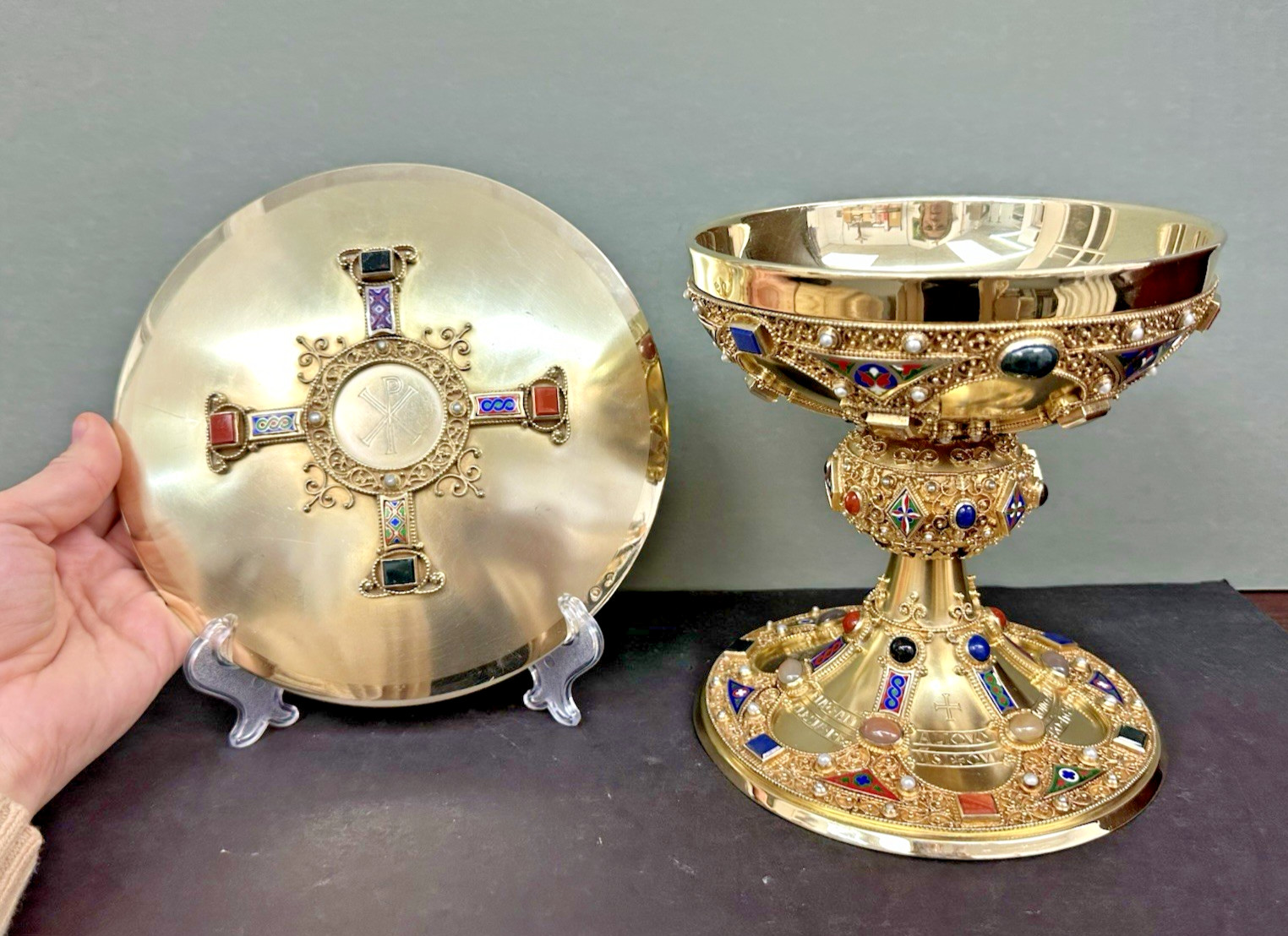 All Sterling Silver St. Remy Chalice and Paten with Enamels & Stones (CU106) All Sterling Silver St. Remy Chalice and Paten with Enamels & Stones (CU106)