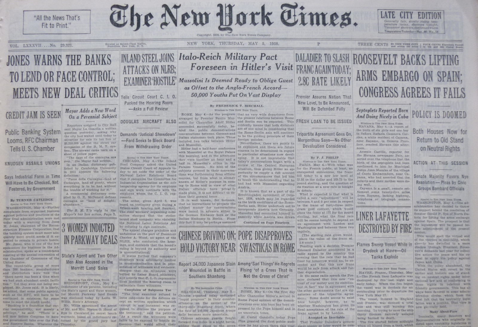 5-1938 May 5 ITALY REICH MILITARY PACT FORESEEN IN HITLERS VISIT SPAIN CIVIL WAR 5-1938 May 5 ITALY REICH MILITARY PACT FORESEEN IN HITLERS VISIT SPAIN CIVIL WAR