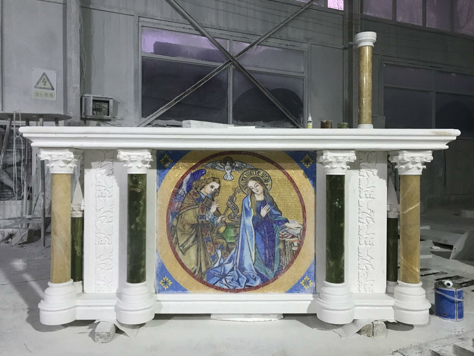 INCREDIBLE CARVED MARBLE MICRO MOSAIC CHURCH ALTAR - MAR87