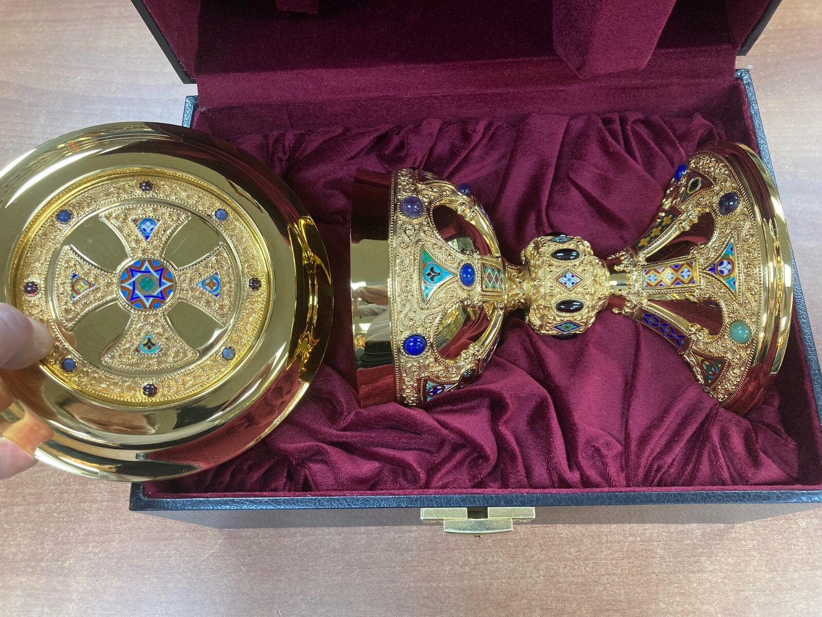 + All Sterling Silver St. Remy Chalice & Paten Set with Enamels & Stones (CU103) + All Sterling Silver St. Remy Chalice & Paten Set with Enamels & Stones (CU103)