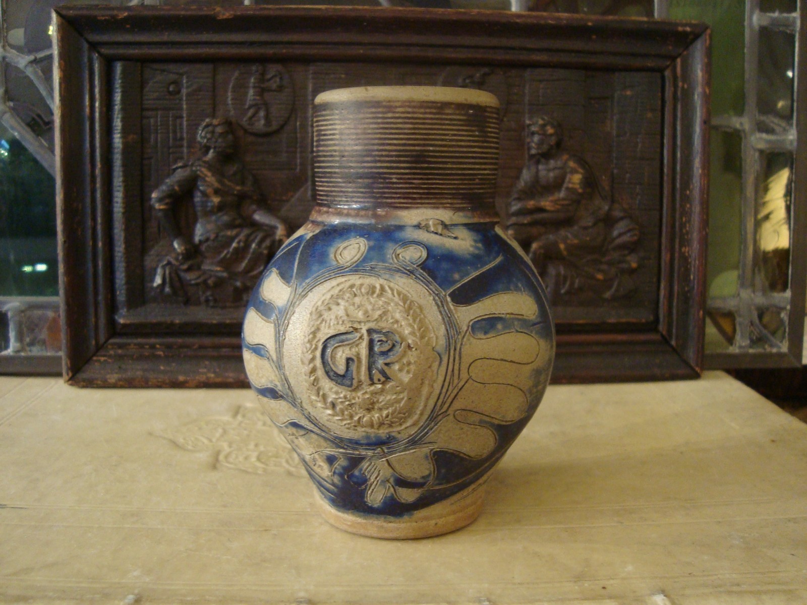 18/19 th century stoneware westerwald saltglaze jug ,krug , king george,rex 18/19 th century stoneware westerwald saltglaze jug ,krug , king george,rex