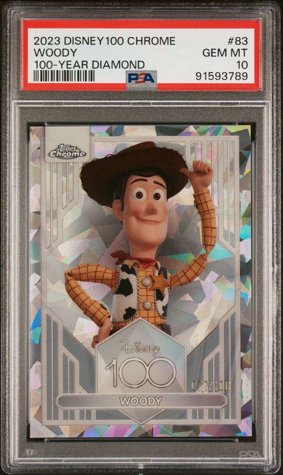 2023 Topps Chrome Disney100 Woody Diamond /100 PSA 10 Toy Story 2023 Topps Chrome Disney100 Woody Diamond /100 PSA 10 Toy Story