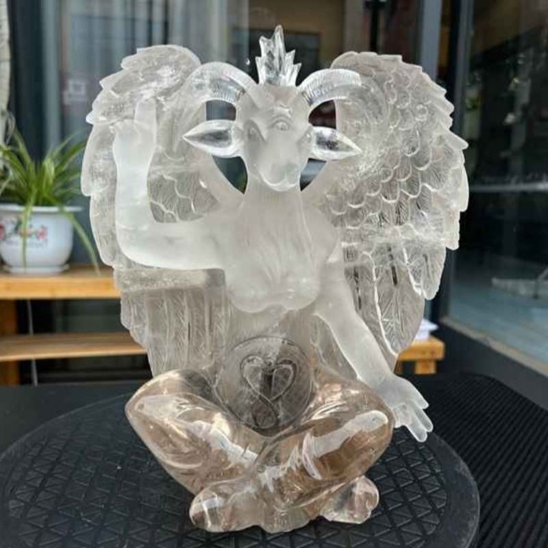 Natural Smoky Clear Quartz Baphomet Goat God Hand Carved Crystal Statue Decor Natural Smoky Clear Quartz Baphomet Goat God Hand Carved Crystal Statue Decor