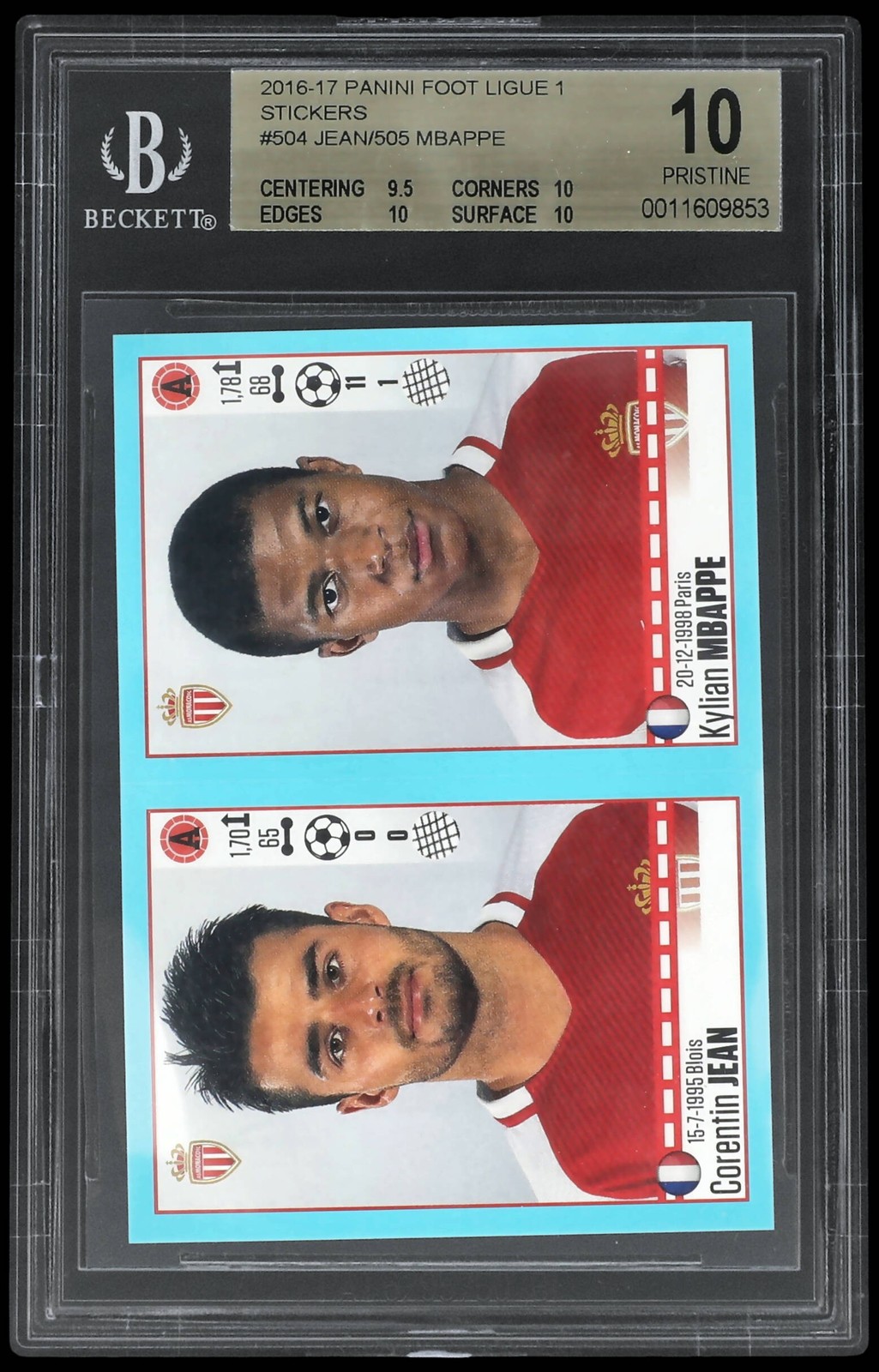 2016-17 PANINI FOOT LIGUE 1 STICKERS #504 JEAN/505 MBAPPE BGS 10 2016-17 PANINI FOOT LIGUE 1 STICKERS #504 JEAN/505 MBAPPE BGS 10