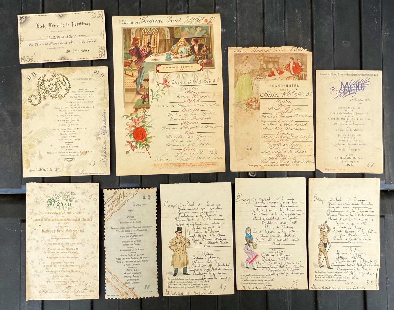 Menu Lot GRAND HOTEL DE LILLE France Lot of 10 Menus 1895 1896 1897 Menu Lot GRAND HOTEL DE LILLE France Lot of 10 Menus 1895 1896 1897