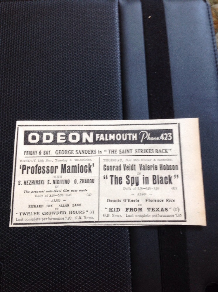64-3 Ephemera 1939 Advert Falmouth Odeon Valerie Hobson The Sky In Black