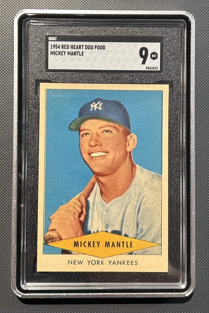1954 RED HEART DOG FOOD - MICKEY MANTLE - NY Yankees - SGC 9 (pop 6 - no 10’s) 1954 RED HEART DOG FOOD - MICKEY MANTLE - NY Yankees - SGC 9 (pop 6 - no 10’s)