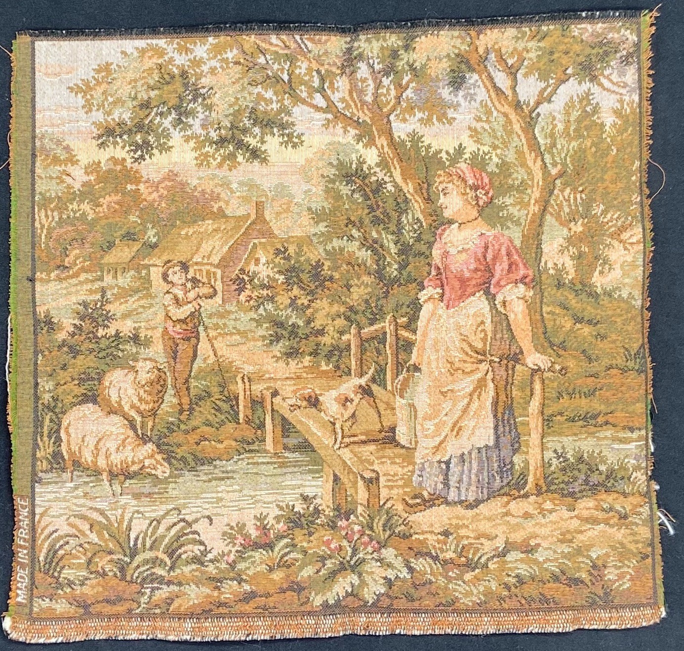 Handmade? French tapestry - pastoral peasant scene - Aubusson? style ~10
