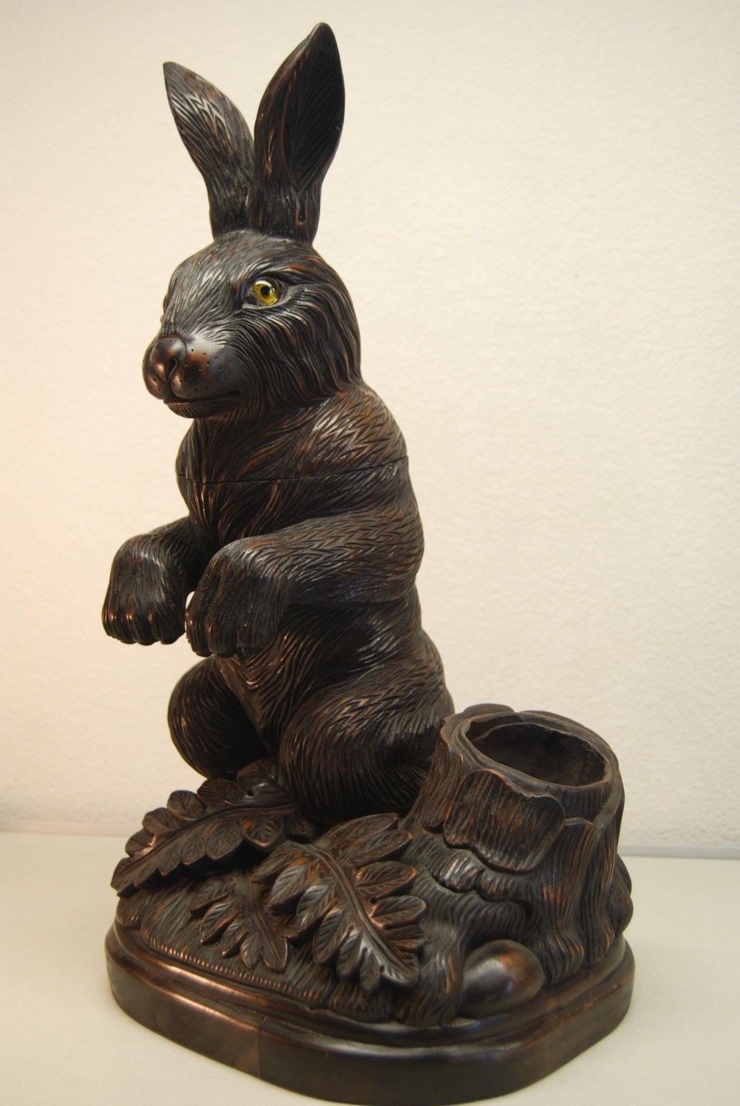 ANTIQUE TOBACCO JAR AUSTRIAN GERMAN BLACK FOREST WOOD CARVED RABBIT FIGURINE ANTIQUE TOBACCO JAR AUSTRIAN GERMAN BLACK FOREST WOOD CARVED RABBIT FIGURINE