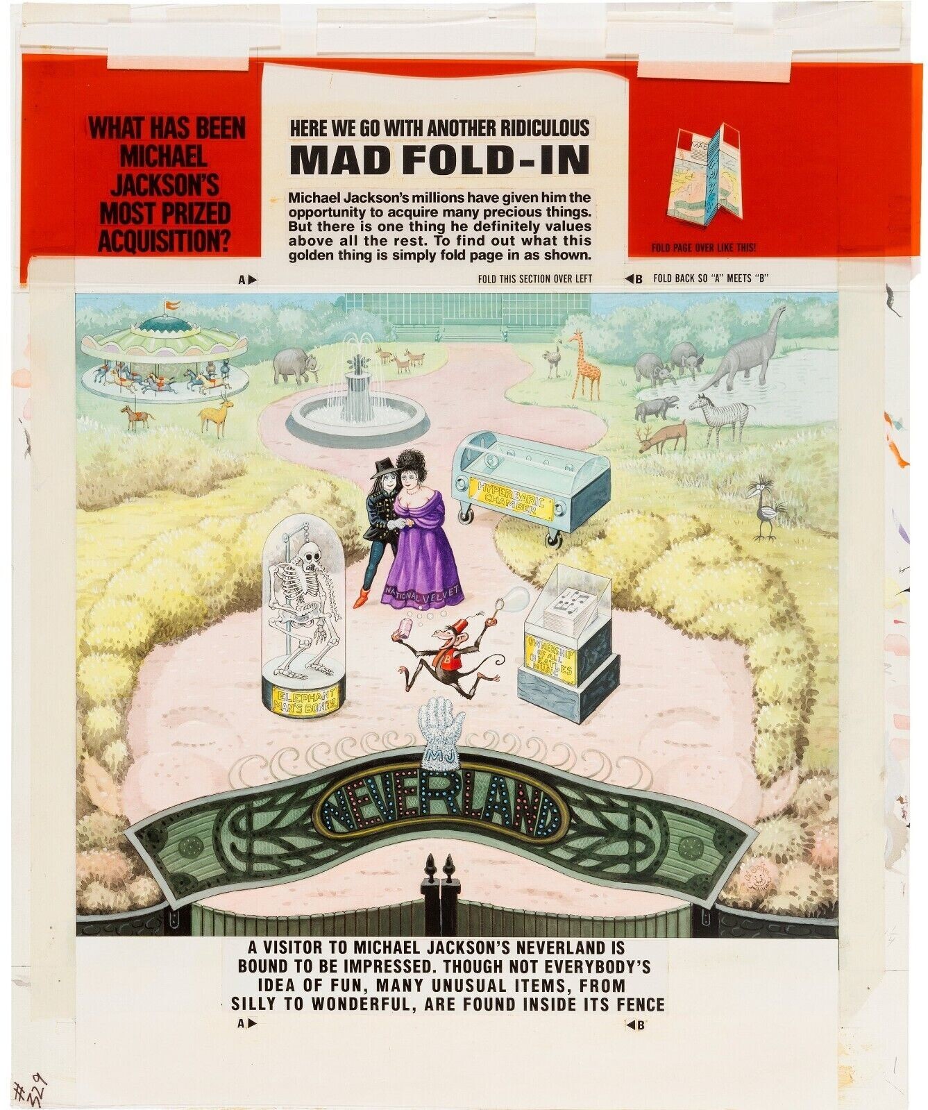 Mad Magazine Al Jaffee (1994) Fold-In ORIGINAL ART Michael JACKSON Liz Taylor Mad Magazine Al Jaffee (1994) Fold-In ORIGINAL ART Michael JACKSON Liz Taylor