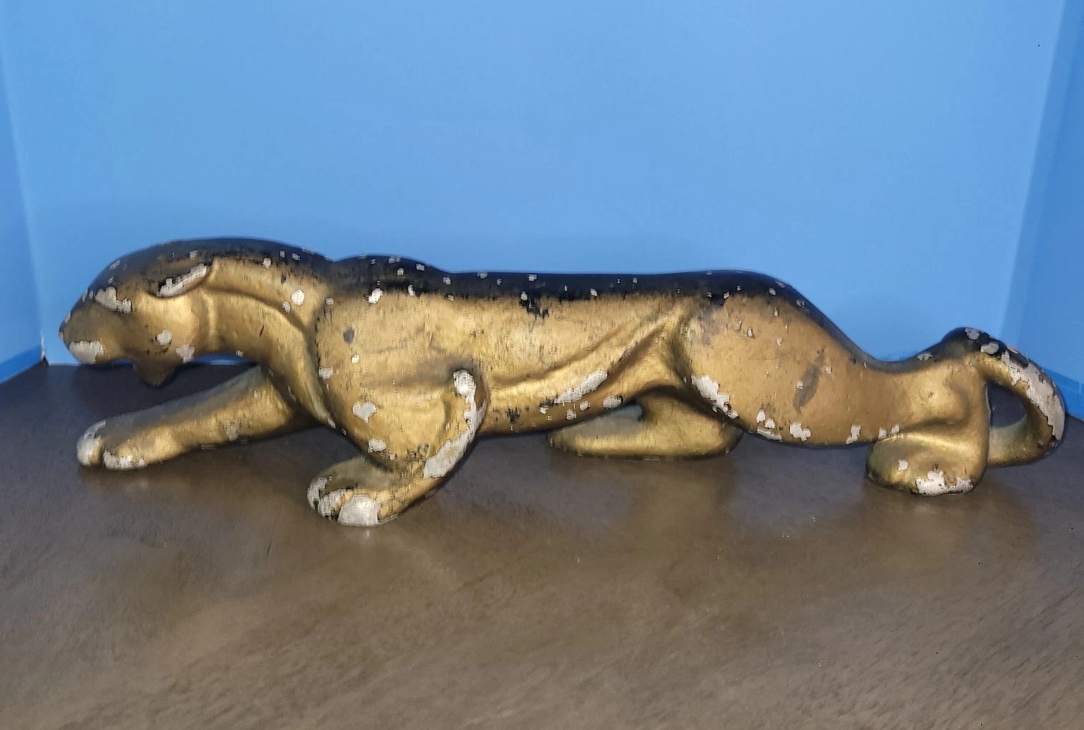 Vintage Mcm Prowling Jaguar Panther Cast Metal Sculpture Door Stop Rare Art Deco