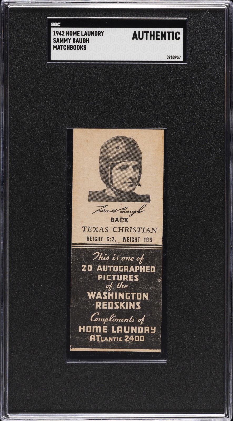1942 HOME LAUNDRY MATCHBOOKS - AUTHENTIC SAMMY BAUGH SGC A