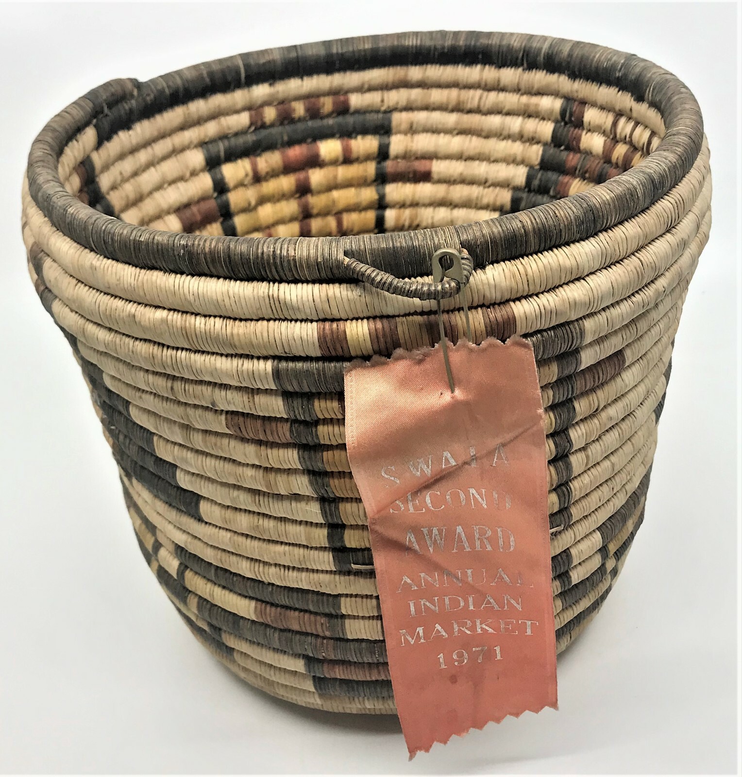 Native American Hopi Basket, SWAIA Second Award Deep Coil Kachina Images 