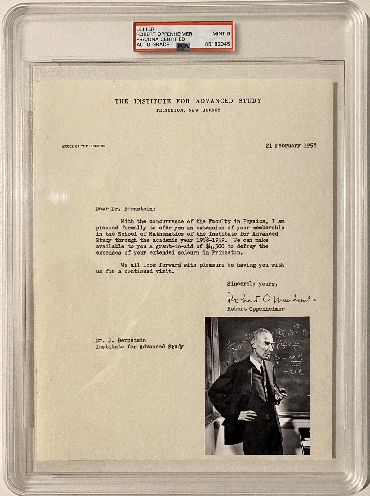 Robert Oppenheimer Signed Institute of Advanced Study Letterhead – PSA Mint 9 Robert Oppenheimer Signed Institute of Advanced Study Letterhead – PSA Mint 9