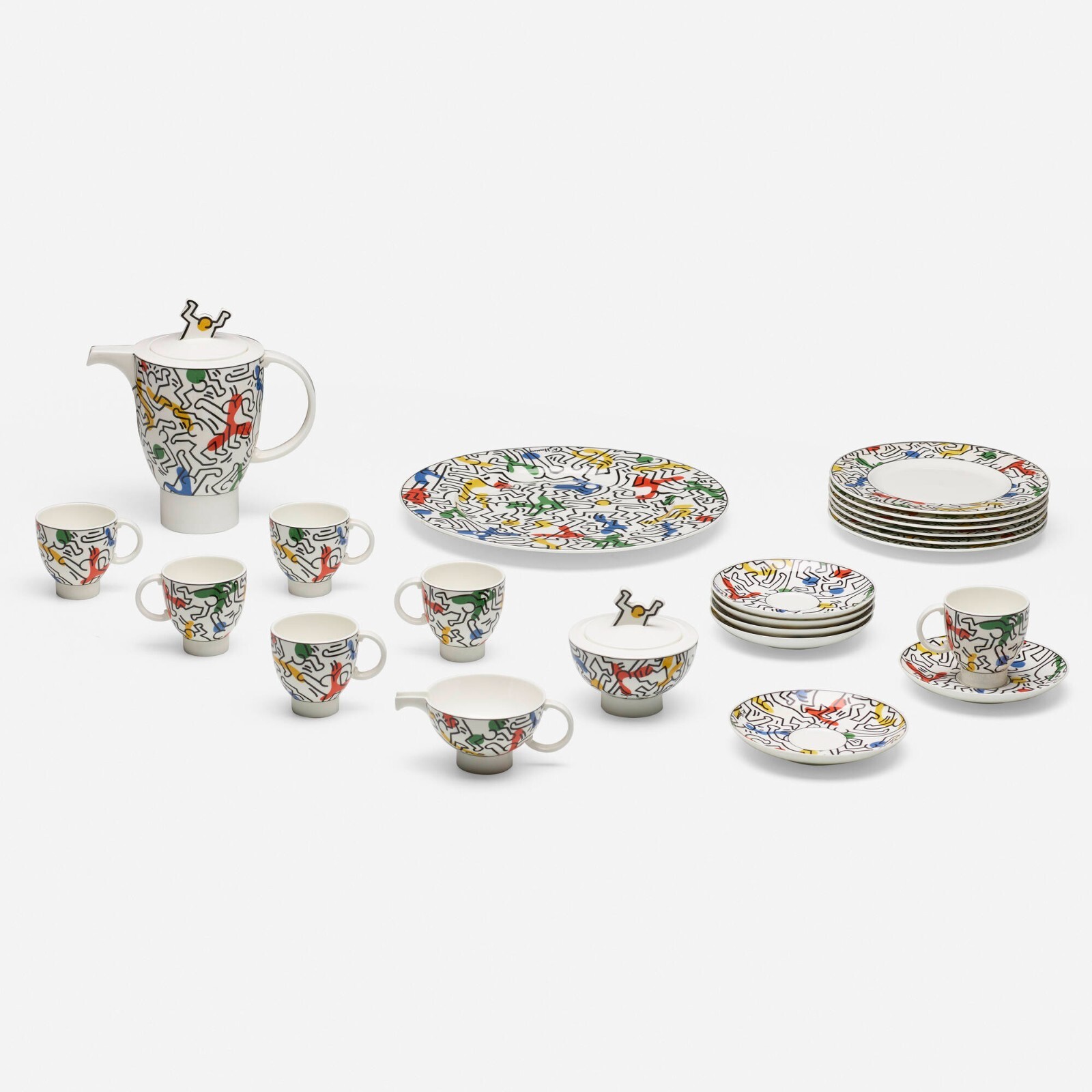 Keith Haring Spirit of Art tea service 1991 Villeroy & Boch glazed china COA Keith Haring Spirit of Art tea service 1991 Villeroy & Boch glazed china COA