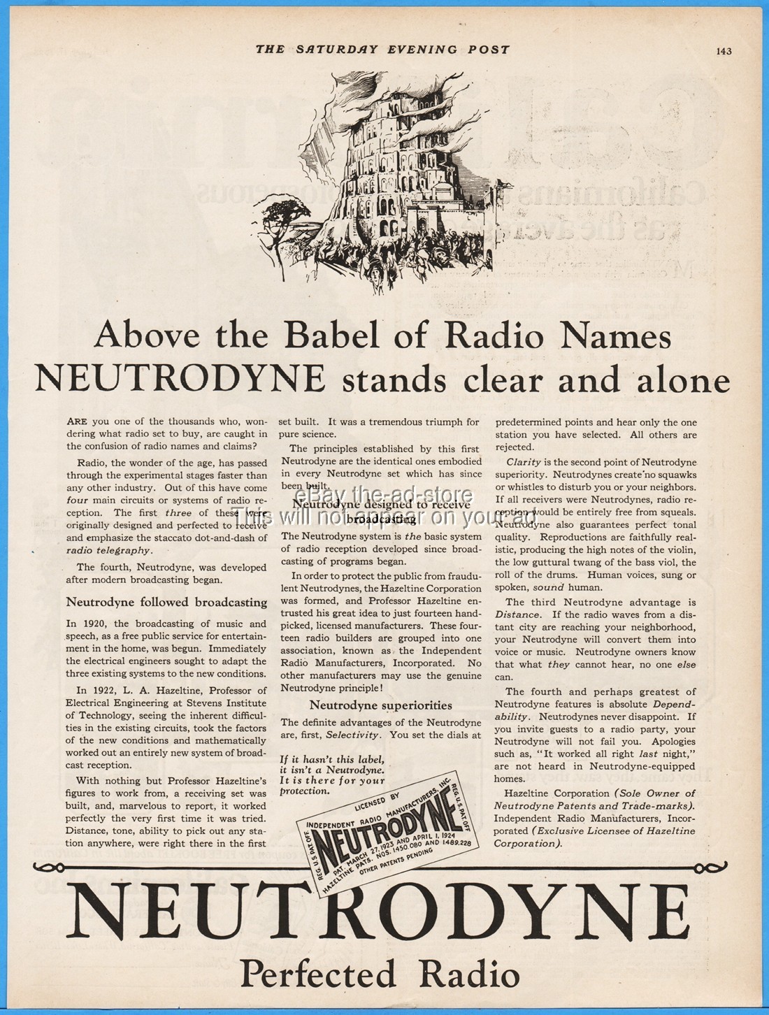 1925 Neutrodyne Radio Hazeltine Corp Stevens Institute of Technology Babel Ad 1925 Neutrodyne Radio Hazeltine Corp Stevens Institute of Technology Babel Ad
